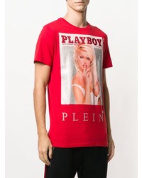 rotes verziertes T-Shirt mit einem Rundhalsausschnitt von Philipp Plein