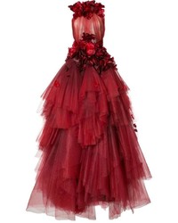 rotes verziertes Tüll Ballkleid