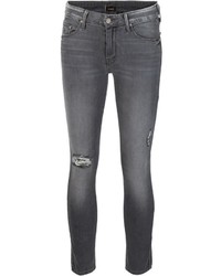 schwarze enge Jeans aus Baumwolle mit Destroyed-Effekten