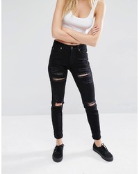 schwarze enge Jeans aus Baumwolle mit Destroyed-Effekten von Dr. Denim