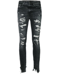 schwarze enge Jeans aus Baumwolle mit Destroyed-Effekten von R 13
