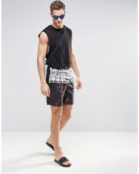 schwarze bedruckte Badeshorts von Asos