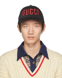 schwarze bedruckte Baseballkappe von Gucci