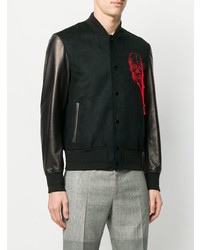 schwarze bedruckte Bomberjacke von Alexander McQueen