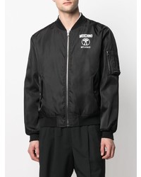 schwarze bedruckte Bomberjacke von Moschino