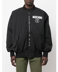 schwarze bedruckte Bomberjacke von Moschino