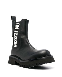 schwarze bedruckte Chelsea Boots aus Leder von Moschino