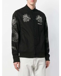 schwarze bedruckte Collegejacke von Maharishi