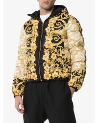 schwarze bedruckte Daunenjacke von Versace