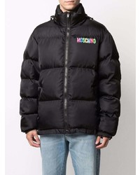 schwarze bedruckte Daunenjacke von Moschino