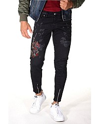 schwarze bedruckte enge Jeans von Bright Jeans