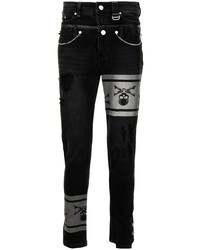 schwarze bedruckte enge Jeans von C2h4
