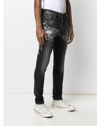 schwarze bedruckte enge Jeans von Diesel