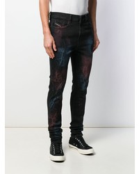 schwarze bedruckte enge Jeans von Diesel