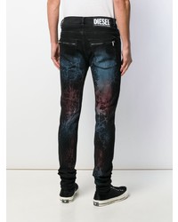 schwarze bedruckte enge Jeans von Diesel