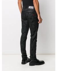 schwarze bedruckte enge Jeans von Diesel