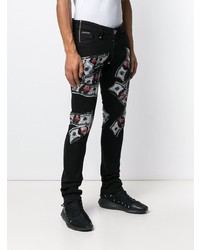 schwarze bedruckte enge Jeans von Philipp Plein