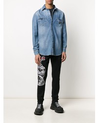 schwarze bedruckte enge Jeans von Philipp Plein