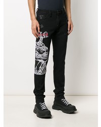 schwarze bedruckte enge Jeans von Philipp Plein