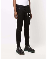 schwarze bedruckte enge Jeans von DSQUARED2