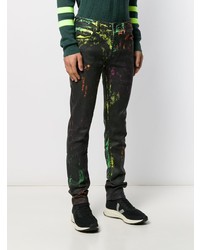 schwarze bedruckte enge Jeans von Marcelo Burlon County of Milan