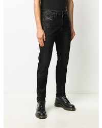 schwarze bedruckte enge Jeans von Diesel