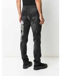 schwarze bedruckte enge Jeans von Philipp Plein