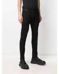 schwarze bedruckte enge Jeans von Diesel