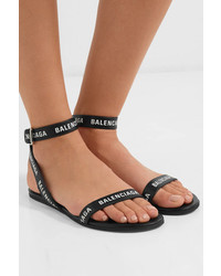 schwarze bedruckte flache Sandalen aus Leder von Balenciaga