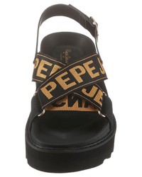 schwarze bedruckte flache Sandalen aus Leder von Pepe Jeans