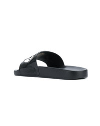 schwarze bedruckte flache Sandalen von Moncler