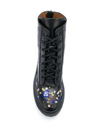 schwarze bedruckte flache Stiefel mit einer Schnürung aus Leder von Kenzo