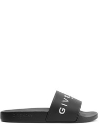 schwarze bedruckte Gummi flache Sandalen von Givenchy