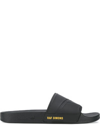 schwarze bedruckte Gummi Sandalen von Adidas By Raf Simons