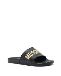 schwarze bedruckte Gummi Sandalen von Moschino