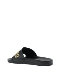 schwarze bedruckte Gummi Sandalen von Moschino