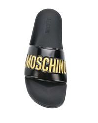 schwarze bedruckte Gummi Sandalen von Moschino