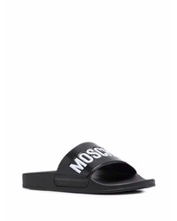 schwarze bedruckte Gummi Sandalen von Moschino