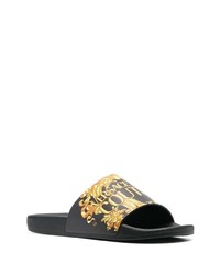 schwarze bedruckte Gummi Sandalen von VERSACE JEANS COUTURE