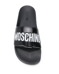 schwarze bedruckte Gummi Sandalen von Moschino
