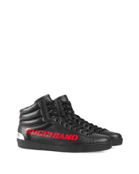 schwarze bedruckte hohe Sneakers aus Leder von Gucci