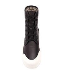 schwarze bedruckte hohe Sneakers aus Leder von Salvatore Ferragamo