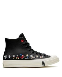 schwarze bedruckte hohe Sneakers aus Leder von Converse