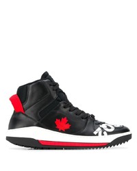 schwarze bedruckte hohe Sneakers aus Leder von DSQUARED2
