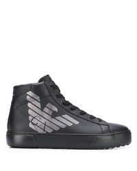 schwarze bedruckte hohe Sneakers aus Leder von Ea7 Emporio Armani