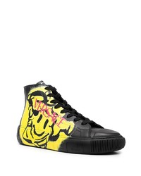 schwarze bedruckte hohe Sneakers aus Leder von Versace