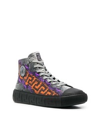 schwarze bedruckte hohe Sneakers aus Leder von Versace