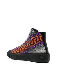 schwarze bedruckte hohe Sneakers aus Leder von Versace