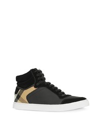 schwarze bedruckte hohe Sneakers aus Leder von Burberry