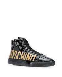 schwarze bedruckte hohe Sneakers aus Leder von Moschino